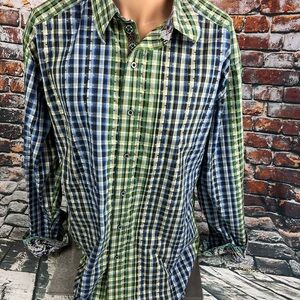 Robert Graham‎ Multi Blue Green  Color Long Sleeve Slim XL